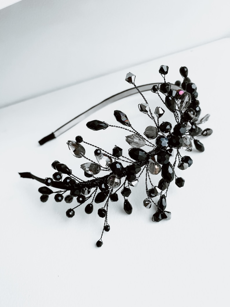 Wedding Black Headband Bridal Hair Accessories Beaded Head Etsy