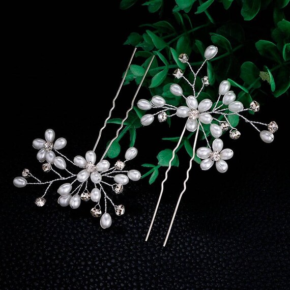 Wedding Hair Pin Bridal Hair Accessories Pearl Crystal Hair Etsy