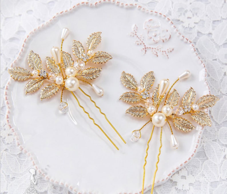 Wedding Hair Pins Hair Accessories Golden Leaves Hair Piece Etsy