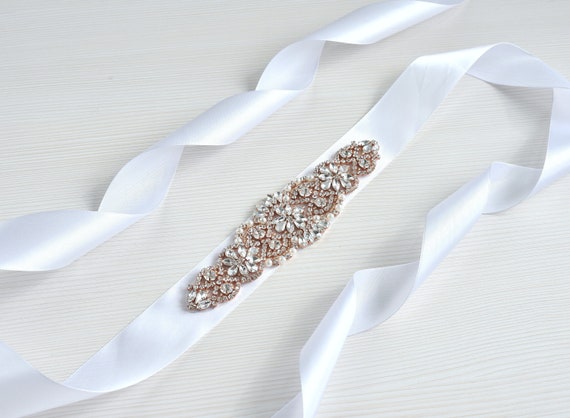 Crystal Rhinestone Bridal Belt, White Wedding Sash - Etsy
