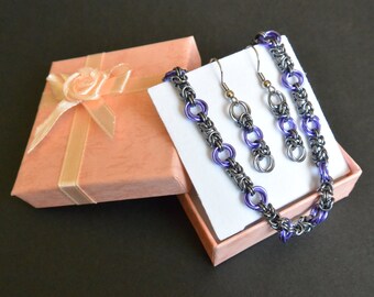 Purple Rose Byzantine Chainmail Bracelet