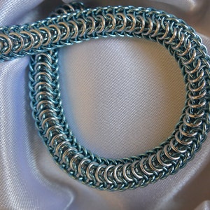 Blue and Silver Double Dragonback Chainmail Bracelet