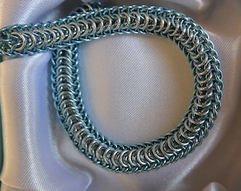 Blue and Silver Double Dragonback Chainmail Bracelet