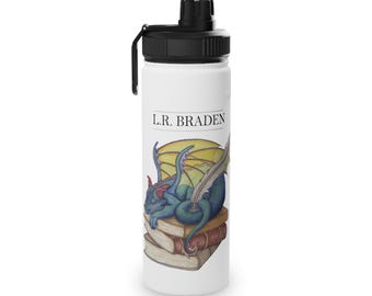 Book Dragon Stainless Steel Water Bottle, Sports Lid