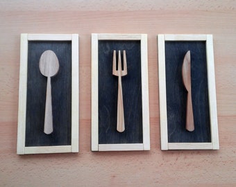 Fork Spoon Knife 10&#39;&#39; Wooden Signs, Wood Kitchen Wall Hanging sign, House sign, Kitchen Sign, Home Decor, Handcrafted sign, Wall art