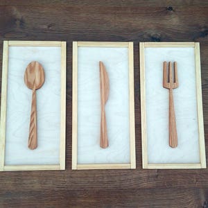 16'' Knife, Fork and Spoon Kitchen decor, Wall sign, Wooden Home Decore image 2