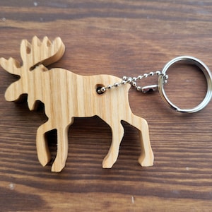 Porte-clés personnalisé en bois d'orignal, porte-clés en bois d'orignal coupé à la main
