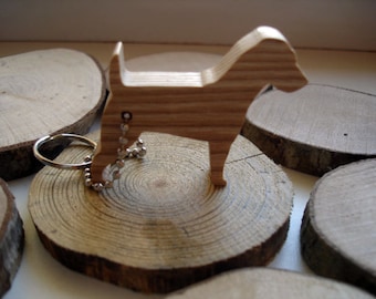 Wooden Dog Key Chain Wood Animal Key Fob Hand Cut