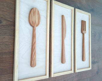 16&#39;&#39; Knife, Fork and Spoon Kitchen decor, Wall sign, Wooden Home Decore