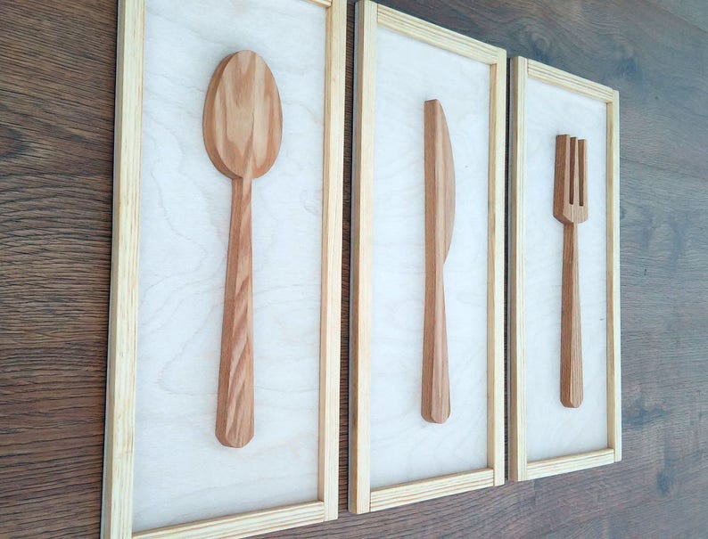 16'' Knife, Fork and Spoon Kitchen decor, Wall sign, Wooden Home Decore image 1