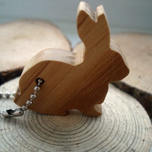 Wooden Rabbit Key Chain Wood Rabbit Animal Key Fob Hand Cut