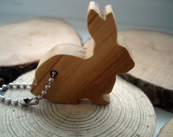 Wooden Rabbit Key Chain Wood Rabbit Animal Key Fob Hand Cut