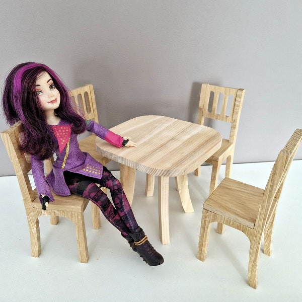 Dollhouse furniture scale 1:6 for 12-inch dolls, Dining table, and chairs