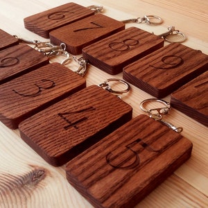 Wooden Rectangle Shape Key Chain Wood Key Fob Hand Cut With Numbers From 1 to 10 Number 1, 2, 3, 4, 5, 6, 7, 8, 9, 10