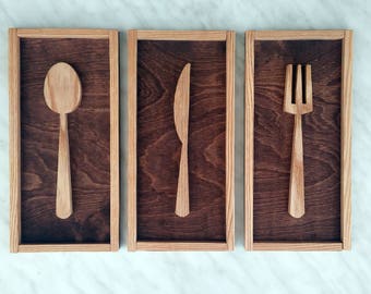 Wooden Kitchen Wall Hanging sign, Fork Spoon Knife Wooden Signs, House sign, Kitchen Sign, Home Decor, Handcrafted sign, Wall art, Wood sign