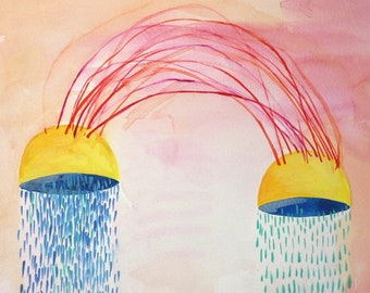 Rainbow Sunset Watercolor Painting: Abstract TV Art (Digital Download)