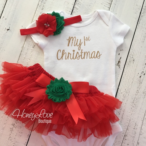 My 1st Christmas Outfit Girl, My First Christmas, Baby's 1st Christmas, Christmas Tutu Outfit, Red and Green Tutu set, Christmas Bloomer Set