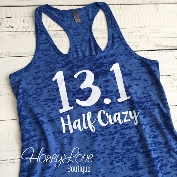 13.1 Half Crazy Marathon tank - Choose bow color! workout tank, work out shirt, running burnout racerback tank, runner's tank Women's S-2XL