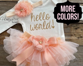 Hello World Baby Girl Coming Home Outfit Take Home Hospital Outfit Newborn Baby Girl Clothes Newborn Girl Photo Outfit Baby Shower Gift Etsy