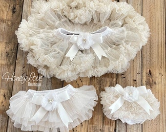 White Gold Glitter Baby Girl Tutu Skirt Bloomers, Ruffle Diaper Cover, Pettiskirt, Newborn Baby Shower Gift, Toddler Tutu, Baptism outfit