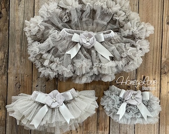 Graues Baby Mädchen Tutu Rock Bloomers mit silber Glitter, Rüschen Windel Cover, Pettiskirt, Neugeborenen Baby Shower Geschenk, Kleinkind Tutu, Foto Prop