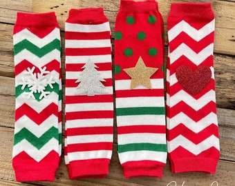 Christmas Leg Warmers, Red Green Chevron, Red and White Stripe Leg Warmers, Baby Girl Leg Warmers, Christmas Leggings, 1st Christmas Outfit