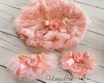 Peach Baby Girl Tutu Skirt Bloomers, Ruffle Diaper Cover, Pettiskirt, Newborn Baby Shower Gift, Toddler Tutu, Peach Baby Girl Outfit