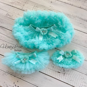 Aqua Mint Blue Baby Girl Tutu Skirt Bloomer, Ruffle Diaper Cover, Pettiskirt, Newborn Baby Shower Gift, Toddler Tutu, Light Blue Girl Outfit