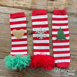 Christmas Leg Warmers, Ruffle Leg Warmers, Red and White Stripe Leg Warmers, Baby Girl Leg Warmers, Christmas Leggings, 1st Christmas Outfit