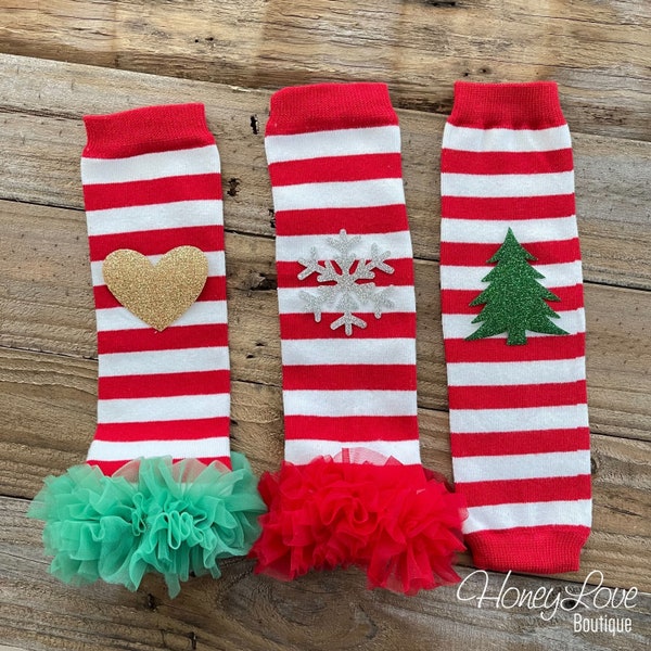 Christmas Leg Warmers, Ruffle Leg Warmers, Red and White Stripe Leg Warmers, Baby Girl Leg Warmers, Christmas Leggings, 1st Christmas Outfit