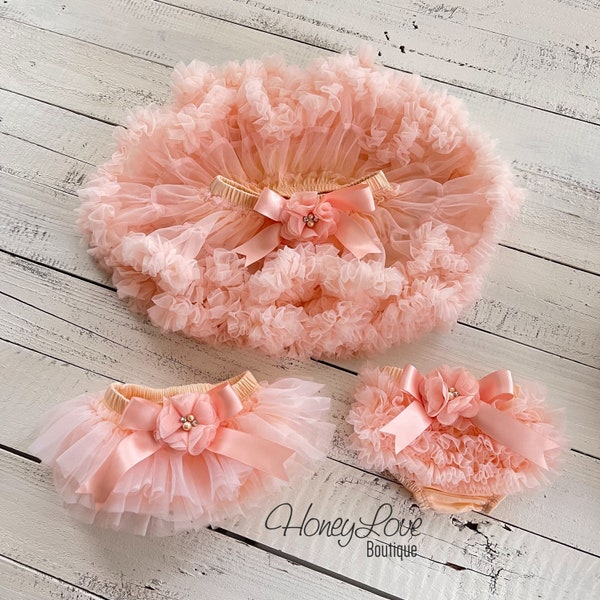 Peach Baby Girl Tutu Skirt Bloomers, Ruffle Diaper Cover, Pettiskirt, Newborn Baby Shower Gift, Toddler Tutu, Peach Baby Girl Outfit