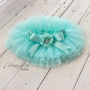 Aqua Mint Blue Baby Girl Tutu Skirt Bloomers, Ruffle Diaper Cover, 1st Birthday Tutu, Toddler Tutu, Newborn Photo Prop, Baby Shower Gift