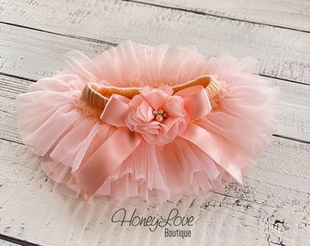 Flores de falda Tutu de niña de durazno, cubierta de pañal de volantes, tutú de 1er cumpleaños, tutu de niño pequeño, tutu de durazno, accesorio fotográfico para recién nacidos, regalo de baby shower