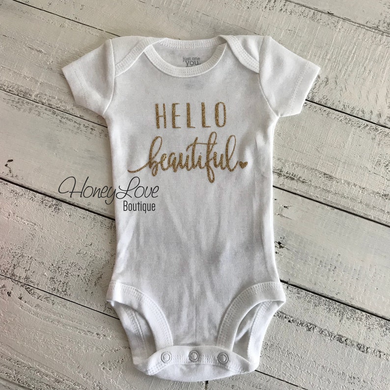infant coming home outfit Hello beautiful choose glitter color newborn baby girl bodysuit welcome baby girl take home hospital shirt