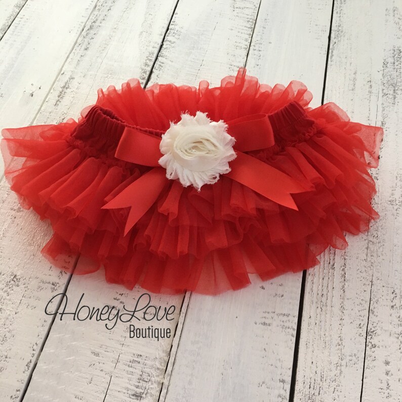 My 1st Christmas Outfit Girl, My First Christmas, Baby's 1st Christmas, Christmas Tutu Outfit, Red and Ivory Tutu set, Christmas Bloomer Set image 4