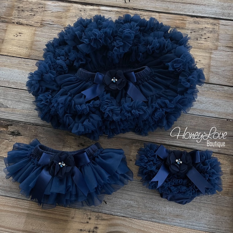 Navy Blue Baby Girl Tutu Skirt Bloomers, Ruffle Diaper Cover, Pettiskirt, Newborn Baby Shower Gift, Toddler Tutu, Navy Baby Girl Outfit zdjęcie 1