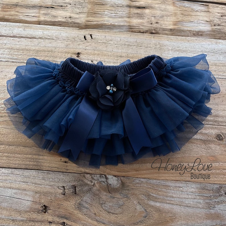 Navy Blue Baby Girl Tutu Skirt Bloomers, Ruffle Diaper Cover, 1st Birthday Tutu, Toddler Girl Tutu, Navy Blue Tutu Skirt, Newborn Photo Prop image 1