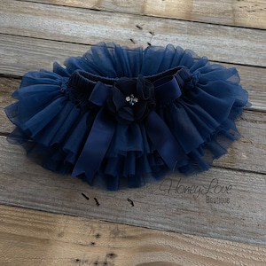 Navy Blue Baby Girl Tutu Skirt Bloomers, Ruffle Diaper Cover, 1st Birthday Tutu, Toddler Girl Tutu, Navy Blue Tutu Skirt, Newborn Photo Prop image 2