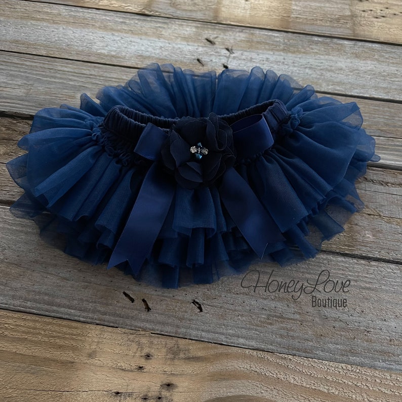 Navy Blue Baby Girl Tutu Skirt Bloomers, Ruffle Diaper Cover, 1st Birthday Tutu, Toddler Girl Tutu, Navy Blue Tutu Skirt, Newborn Photo Prop image 2