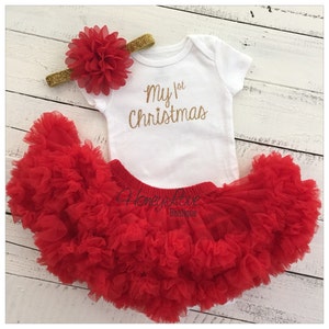 My 1st Christmas Outfit Girl, My First Christmas, Baby&#39;s 1st Christmas, Christmas Tutu Outfit, Red Silver Glitter, Christmas Photo outfit