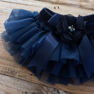 Navy Blue Baby Girl Tutu Skirt Bloomers, Ruffle Diaper Cover, 1st Birthday Tutu, Toddler Girl Tutu, Navy Blue Tutu Skirt, Newborn Photo Prop image 3