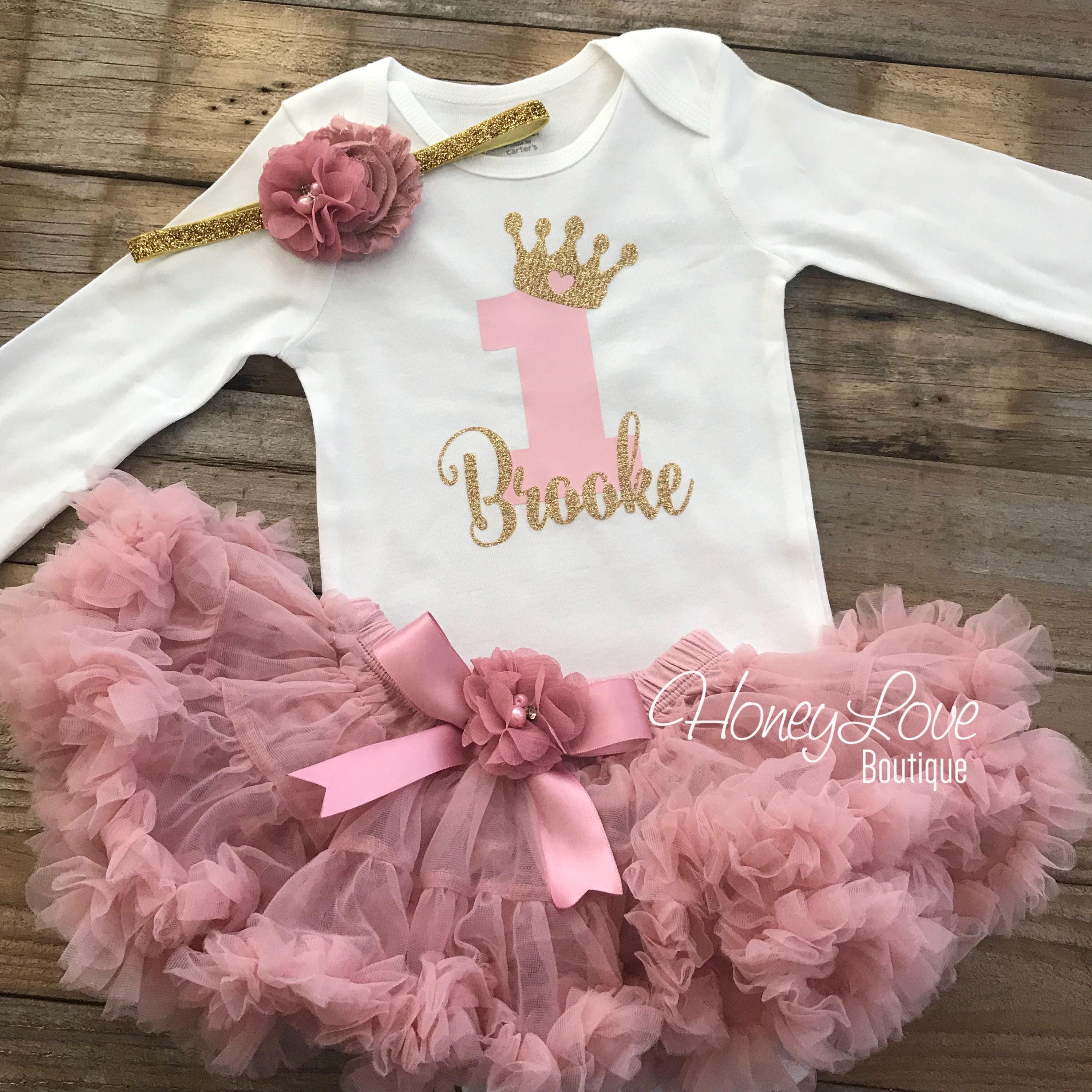  Baby girl princess birthday outfit First birthday outfit  toddler girl princess dress peach tutu and headband customized birthday  outfit : Handmade Products