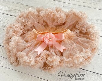Falda tutú con brillo dorado y melocotón, tutú con brillo dorado, falda tutú para niña, tutú para primer cumpleaños, falda tutú para niña pequeña, accesorio fotográfico para recién nacidos