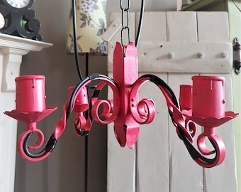 Vintage iron pendant light fixture Unique 4 light hanging lamp in red UK, USA, Europe Annie Sloan Emperors Silk chalk paint