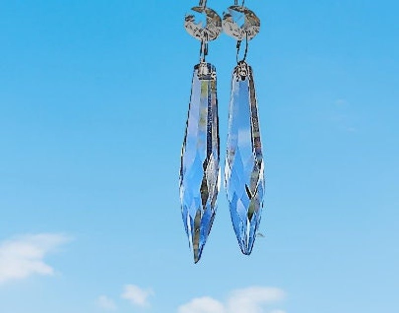 Vintage Crystal Chandelier Icicle Spear Droplets 3.5/9cm Petrol Blue