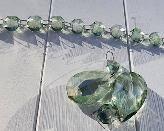 Green Oval droplets and Octagon long chains AB crystal chandelier drop Vintage matching bead almond pear spare part prism party decor