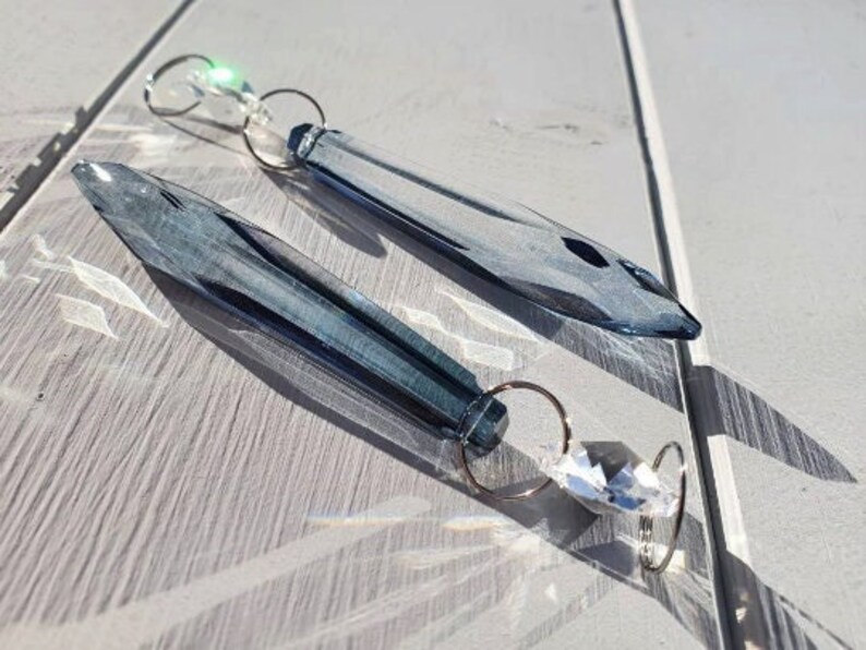 Vintage Crystal Chandelier Icicle Spear Droplets 3.5/9cm Petrol Blue