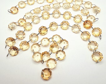 Vintage Gold/Pale amber Octagon strings of 10, crystal chandelier droplets, decorate your chandelier home and self !