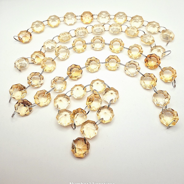 Vintage Gold/Pale amber Octagon strings of 10, crystal chandelier droplets, decorate your chandelier home and self !