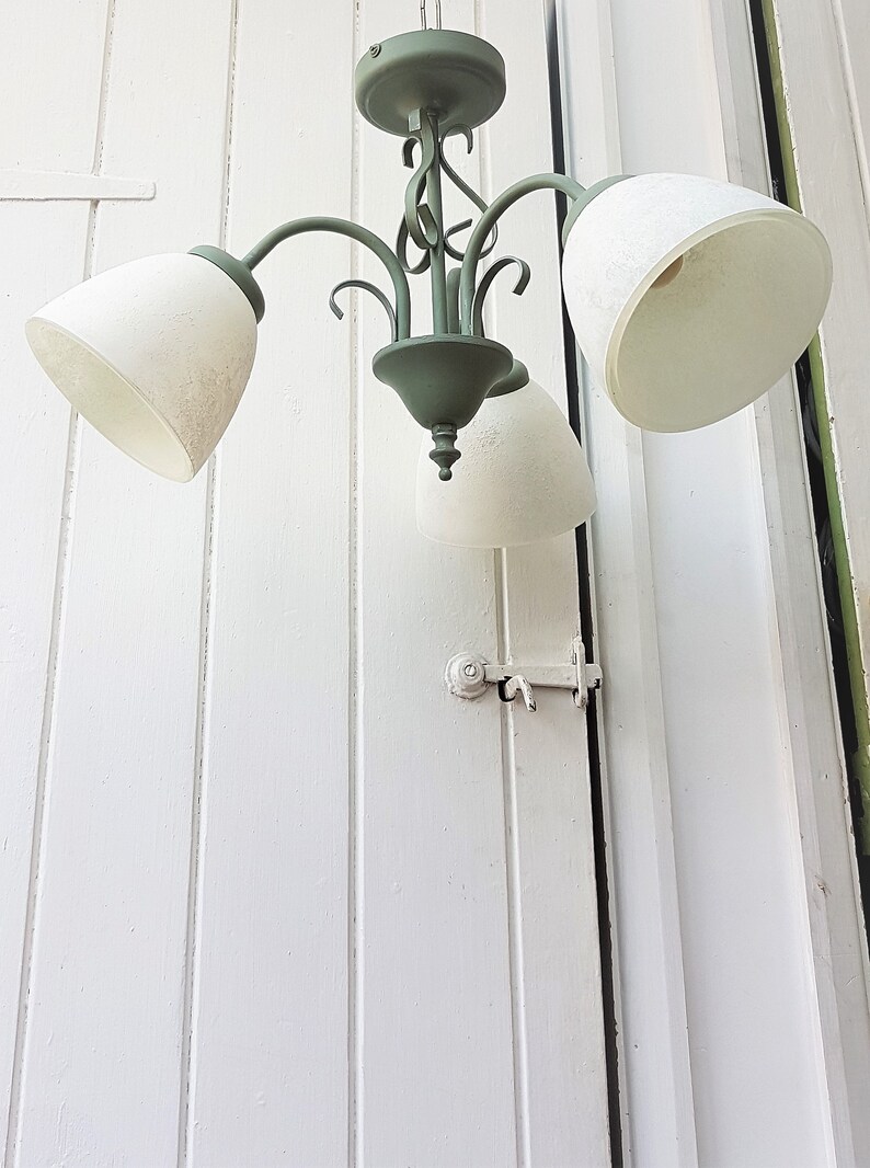 Reclaimed 3 Light Flush Ceiling Light Fixture Upcycled Duck Egg Blue Textured White Glass Lamp Shades Uk Usa Europe
